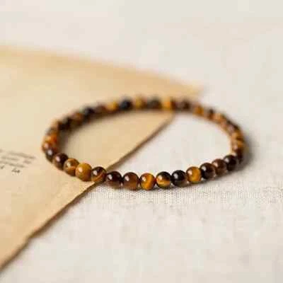 4mm Tiger's Eye Stone Bracelet Natural Yellow Tiger Eye Gemstone Dainty Bracelet - Image 1 of 4