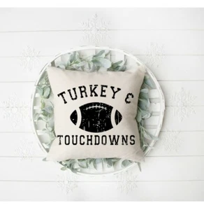 Thanksgiving Pillow Cover, Turkey and Football, 16x16,Fall décor, Indoor/Outdoor - Picture 1 of 3