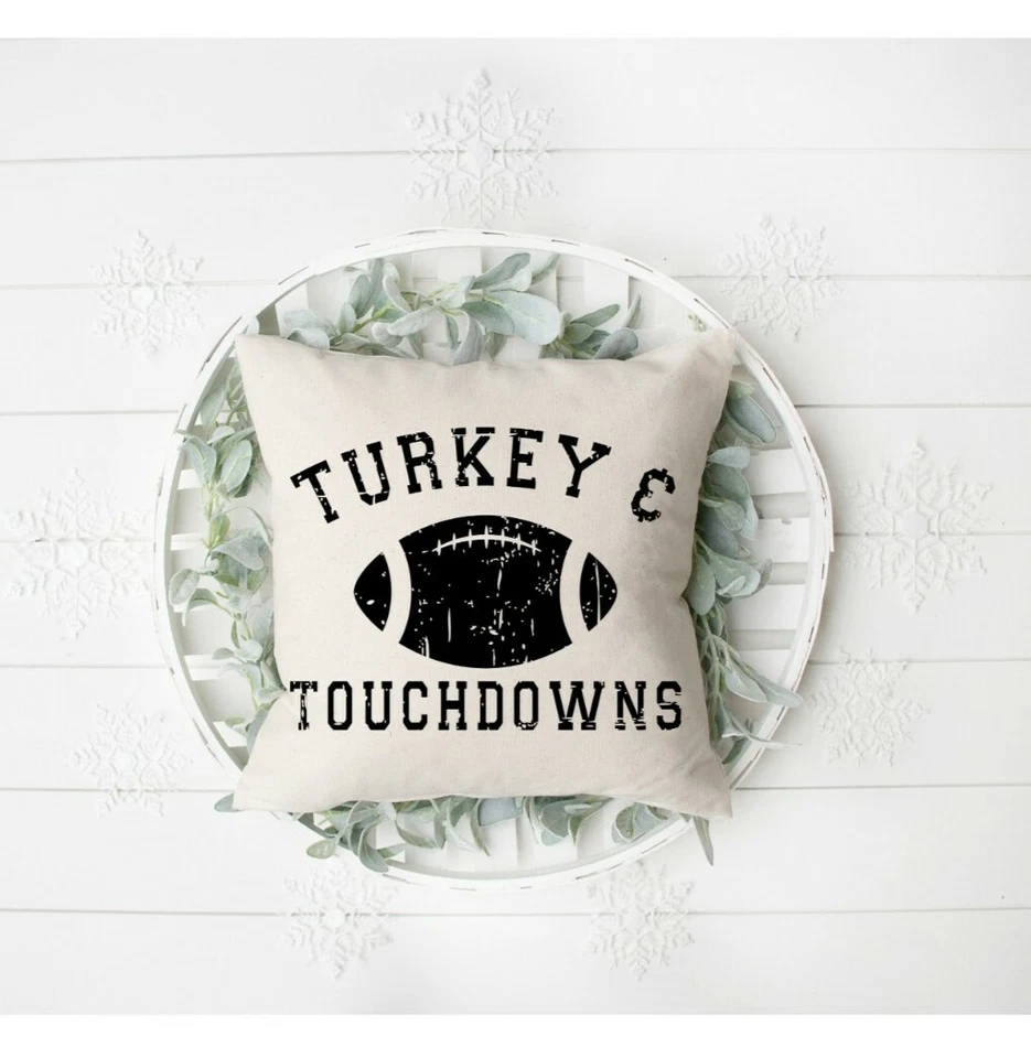 Thanksgiving Pillow Cover, Turkey and Football, 16x16,Fall décor, Indoor/Outdoor - Image 1 of 3
