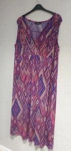 STUNNING NINA LEONARD ATZEC PRINT LONG MAXI SUN DRESS 3XL 26 28 PURPLE - Picture 1 of 7