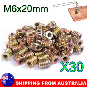 30PCS M6 Threaded Insert Nuts Hex Drive Furniture Bolt Wood Screw-in Nut 20mm AU - Picture 1 of 6