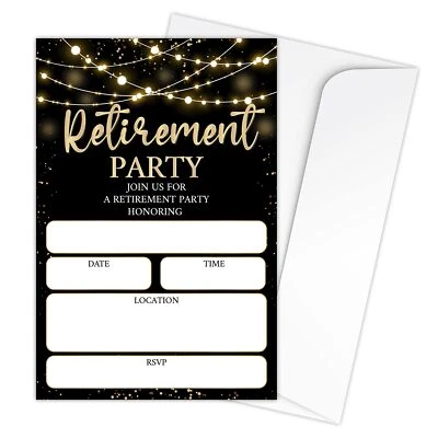 Retirement Party Invitations Cards - Gold Sparkles & Black Surprise party Sup... - Image 1 of 4