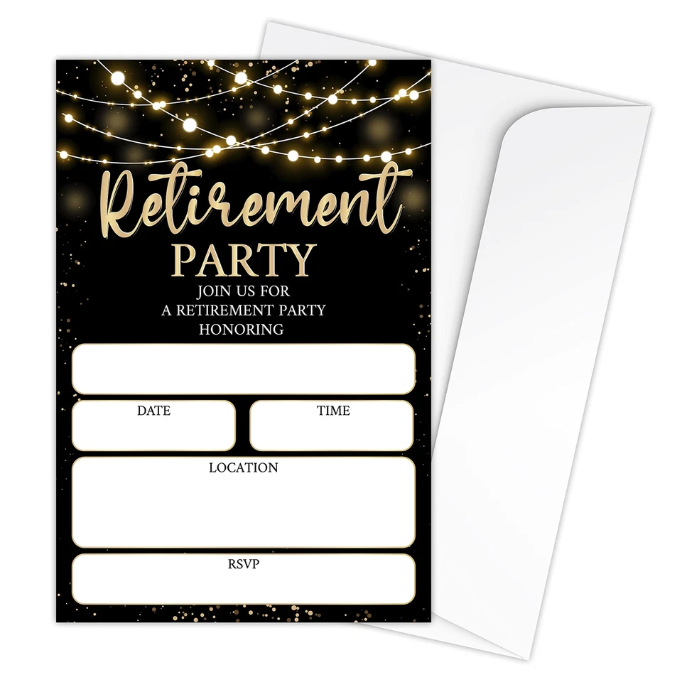 Retirement Party Invitations Cards - Gold Sparkles & Black Surprise party Sup... - Image 1 of 4