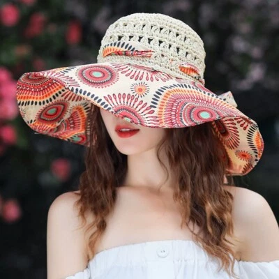 Sombrero de verano para mujer Gorra visera de ala ancha Protección UV Paja Sol Playa Vacaciones Gorra Foto 1 de 4