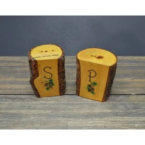 Vintage Grand Rapids Salt Pepper Shaker Wooden Log Style Minnesota - Picture 1 of 5