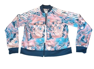 Adidas Youth Girls Marble Pink Blue Superstar Full Zip Cropped Track Jacket XL - Picture 1 of 11