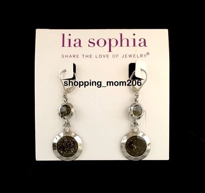 Lia Sophia "Molecule” Silver Tone w/Cut Crystals Black Sparkly Accents Earrings - Image 1 of 3
