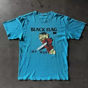 Vintage 90s Black Flag My War SST Records Hardcore Punk Band T-Shirt XL Blau - Bild 1 von 8