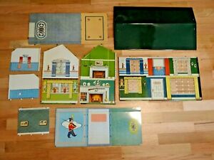 (MJS) Vintage NIB Marx 2 Story Colonial Green Roof Dollhouse 1950/1960 Complete
