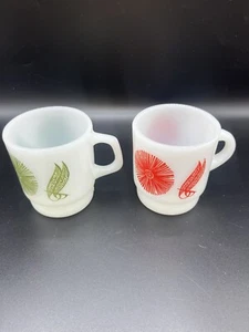2 Fire King Feathered Flower Milk Glass Coffee Mugs - Picture 1 of 16