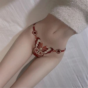 Transparent Adjustable Large Embroidered Butterfly Sexy Underwear Thong - Picture 1 of 11
