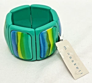 Vtg Miriam Haskel Womens Stretch Bracelet Seafoam green aqua Acrylic Wide Chunky - Picture 1 of 5
