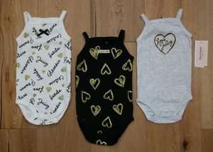 Juicy Couture Baby Girl 3 Piece Tank Top Bodysuit Set~Black, Gray, Ivory & Gold - Picture 1 of 4