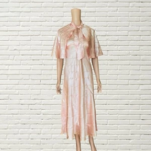 Vintage 30s 40s Bias Cut Slip Dress & Cape - Pink Patchwork Stitched Liquid Sati - Picture 1 of 11