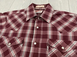Vintage 80s Levi’s Medium Western Yoke Cowboy Shirt Pearl Snap Tapered Plaid Tag - Bild 1 von 11
