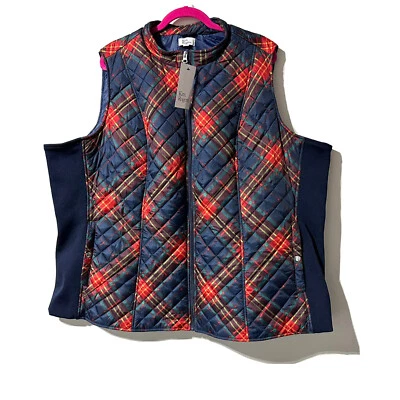 Chaqueta Chaleco Kim Rogers Para Mujer Talla 3X Acolchada Roja Azul Marino A Cuadros Nueva con Etiquetas Foto 1 de 4