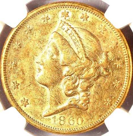 1860 $20 AU55 NGC-LIBERTY HEAD Cover
