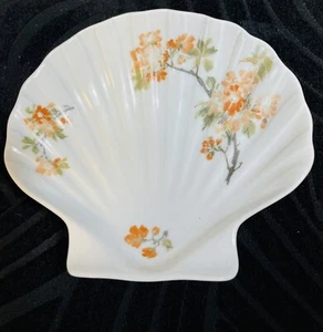 LeClair Limoges France Orange Floral Porcelain Shell Candy Nut Trinket Dish Vtg - Picture 1 of 5