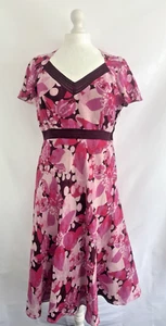 East Dress Size 16 Midi Pink Purple Smart Linen Silk Blend Lined Wedding Races - Picture 1 of 10