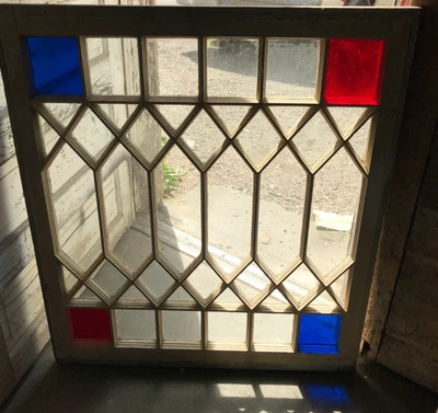 Marco de ventana victoriano antiguo de colección 44 Lite vidrio decorativo 32x36 antiguo 1293-25B Foto 1 de 4