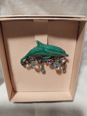 Broche prendedor Kirks Folly Liberty esmalte cristal delfín estrás burbujas nuevo sin etiquetas Foto 1 de 4