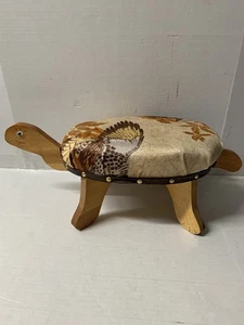 Vintage 1970s? 1980s?  Retro Wooden Turtle Upholstered Footstool-RARE! - Picture 1 of 10