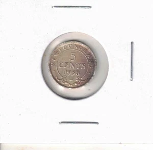 1938 Newfoundland King George VI Silver 5 cent coin Sterling 92.5 % pure RARE ! - Picture 1 of 2