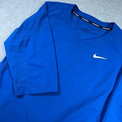 Nike бейсбол пуловер спортивная рубашка мужская L синий v-образным вырезом 3/4 рукав Sports - Изображение 1 из 4