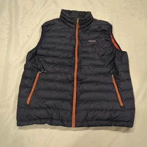READ Patagonia Mens Nano Puffer Insulated Navy Blue Brown Lining Zip Down Vest L - Picture 1 of 10