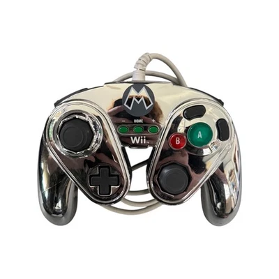 Metal Mario Nintendo Wii/Wii U Smash Controller Silver Wired Fight Pad 085-006  - Image 1 of 2