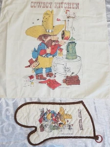Vintage 1980 Thought Factory Cowboy Küchenschürze Topflappen Gary Patterson - Bild 1 von 8