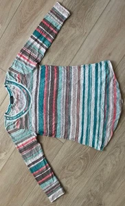 David Cline Turquoise Multicolor Stripe scoop neck top 3/4 Sleeves LN - Picture 1 of 6