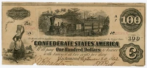 $100 Confederate T-39 1862 Straight Steam Banknote with Four SC Interest Stamps - Picture 1 of 2