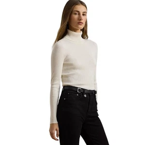 Suéter Lauren Ralph Lauren Crema Acanalado Cuello Alto XL 100% Algodón Logo - Imagen 1 de 10