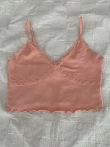 Damen Tank Top Trägertop Gerippt Tank Spitze Größe Medium H&M Camisole Koralle Pfirsich - Bild 1 von 4