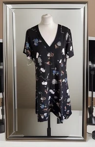 M&S BNWT Black Leopard, Keys & Roses Pattern Midi Dress Size 16 -14 - Picture 1 of 15