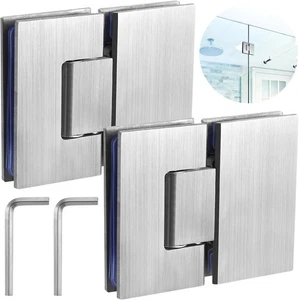 Glass Shower Door Hinges 180 Degree 2 Pack, Frameless to Silver - Picture 1 of 6