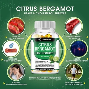 Agrumi Bergamotto 1500mg-25:1 Estratto Integratore di Colesterolo Biologico 30/60/120pz - Foto 1 di 14