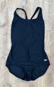 Traje de baño Speedo PowerFLEX negro de una pieza talla 12 espalda deportiva cobertura modesta - Imagen 1 de 9