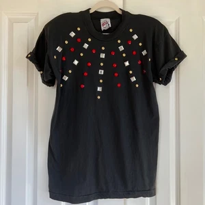 Vintage 90s Glam Rock Black Rhinestone Embellished 100% Cotton T-Shirt Size XL - Picture 1 of 8