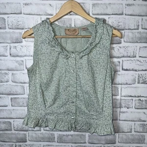 Blusa Scully Sin Mangas Mediana Verde Floral Volantes Algodón Pradera Cottagecore - Imagen 1 de 6
