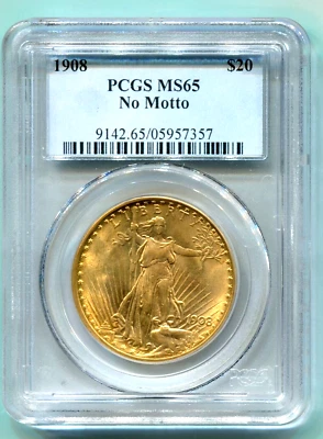 1908 NM No Motto $20 ST GAUDENS DOUBLE EAGLE PCGS MS-65 SAINT MS65 Older Holder - Image 1 of 4