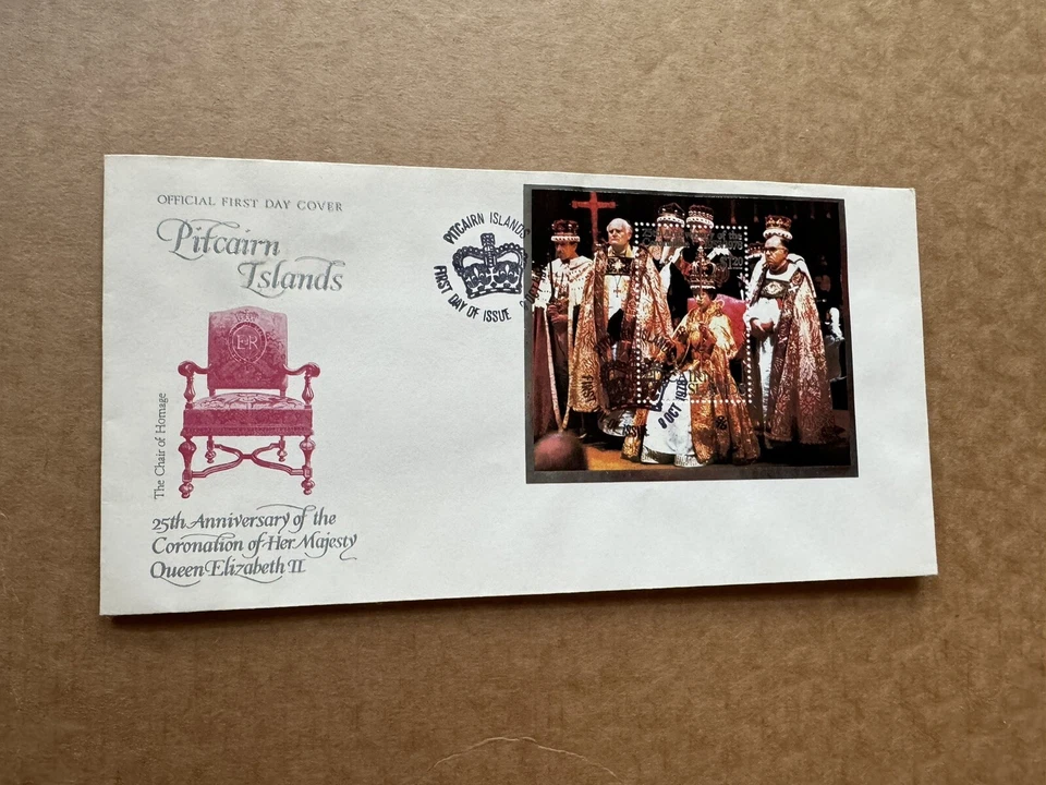 Pitcairn Islands 1977 FDC (54) QEII Coronation Sheet #177 +Royal Chair Cachet - Image 1 of 1