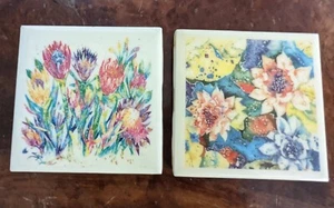 Sherri Reeve Maui Artist Tiles Set Of 2 4.25" Square Each - Picture 1 of 5