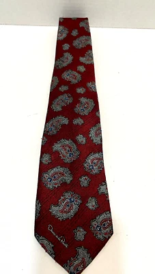 Corbata Oscar de la Renta para hombre seda cachemira 56" x 3,25" rojo azul plata corbata Foto 1 de 4
