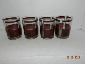 Georges Briard Signed Red/black Snakeskin Double Old Fashioned Glasses Set Of 4 - Picture 1 of 4