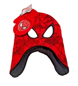 New Marvel Comics Spider Man Boy Red Beanie Winter Trapper Hat Cap Mitten Set OS - Picture 1 of 3