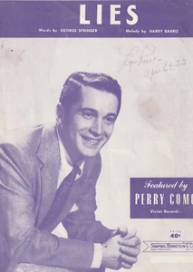 1952 sheet music Lies Perry Como Victor records George Springer Harry Barris - Picture 1 of 10