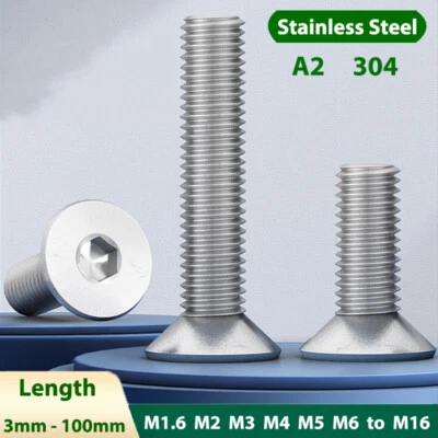 Hex Socket Countersunk Head Screws A2 Stainless Steel Allen Key Bolts M1.6 - M16 - Image 1 of 4