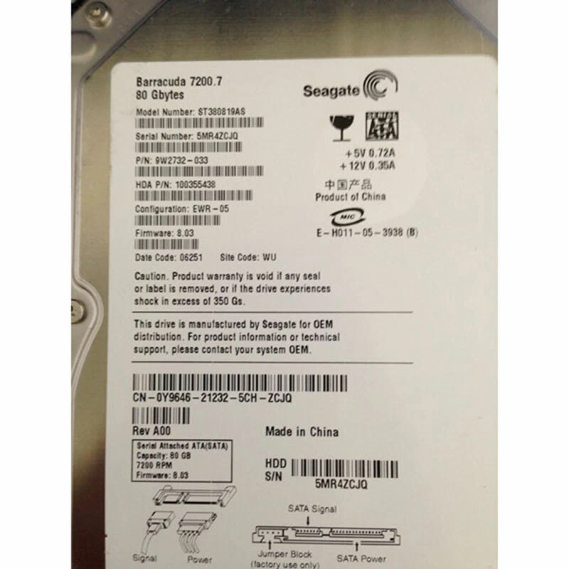 0Y9646 - Dell 80GB 7200 RPM SATA 3.5" HDD Seagate 9W2732-133 version - Image 1 of 1